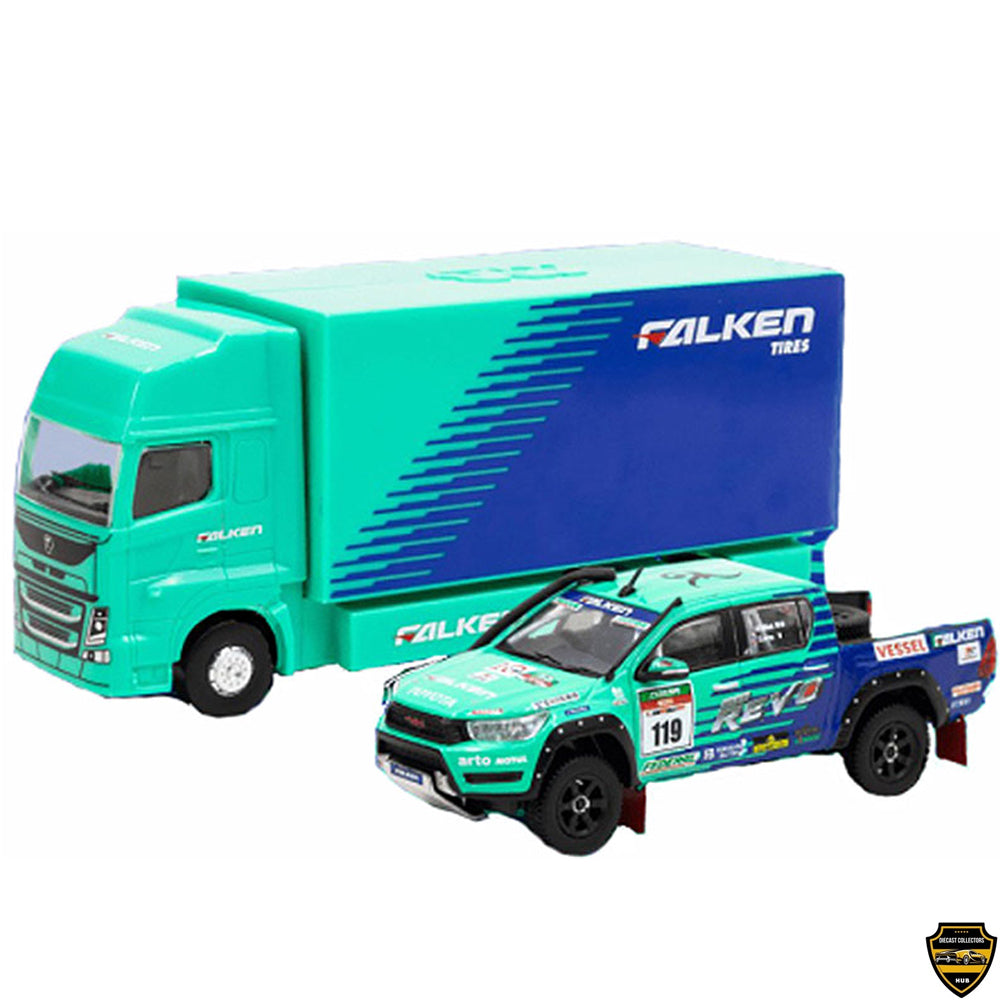 Tarmac Works 1:64 Toyota Hilux AXCR 2017 Falken with Truck Packaging- Hobby64