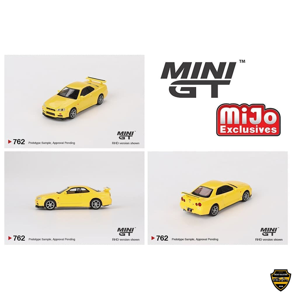 Mini GT 1:64 Nissan Skyline GT-R (R34) V-Spec – Lightning Yellow- MiJo Exclusives